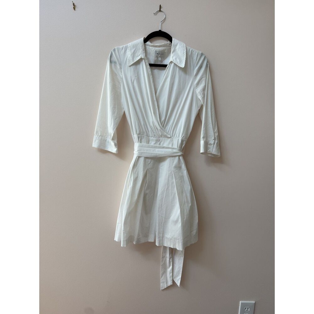 Milly White Pleated Wrap Shirt Dress with Waist Tie Size 8 Tie Size 8